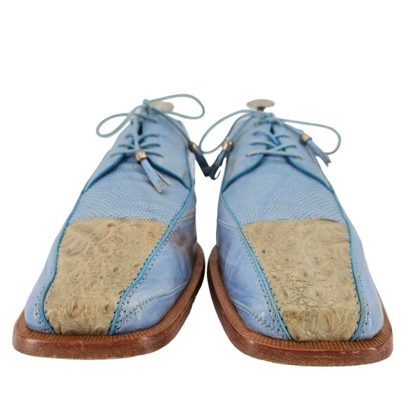 Vintage Exotic Romano Eel Crocodile Dress Shoes Baby Blue Cream Derby Oxford 9.5 - Picture 10 of 12